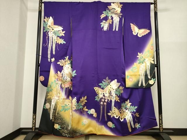 平和屋着物●豪華振袖　花蝶文　暈し染め　金彩　正絹　逸品　AABI8813ck