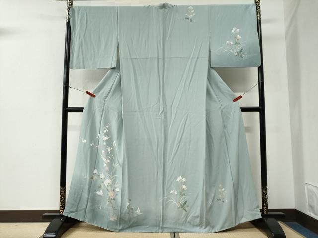平和屋着物●訪問着　友禅　流水群鶴草花文　暈し染め　正絹　逸品　CABG0545yc