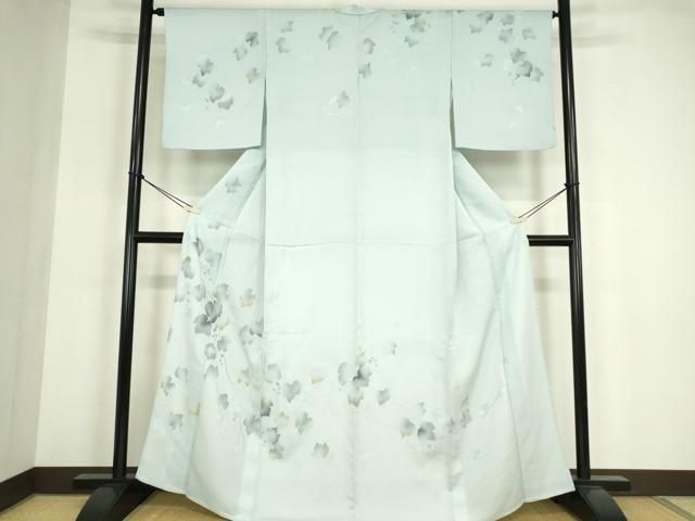 平和屋着物▽訪問着　単衣　地紋起こし　葡萄蔦の葉文　正絹　逸品　DABG0021az