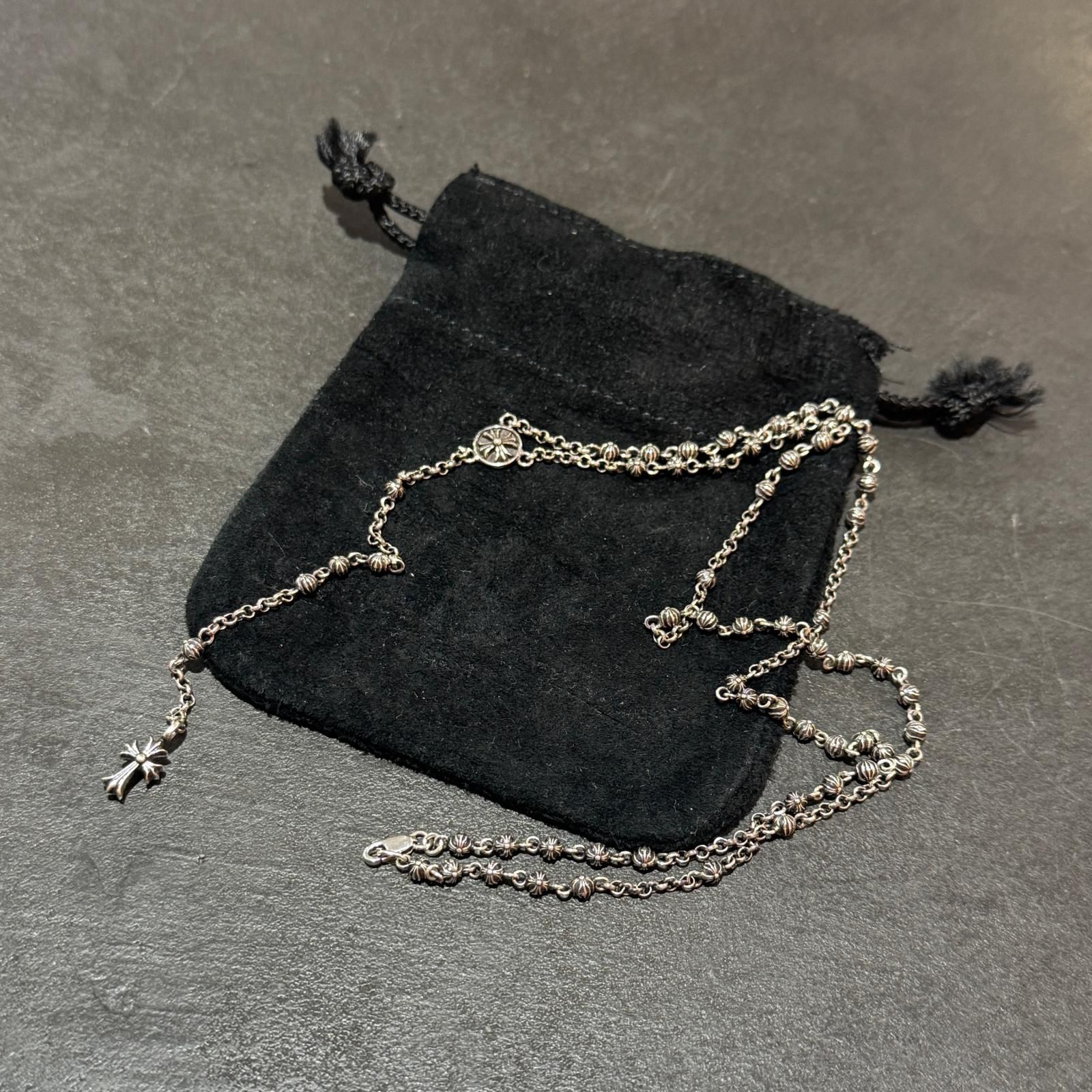 CHROME HEARTS CH ROSARY BEAD CHAIN ロザリオ タイニー ビーズ チェーン ネックレス クロムハーツ シルバー F （18568M）
