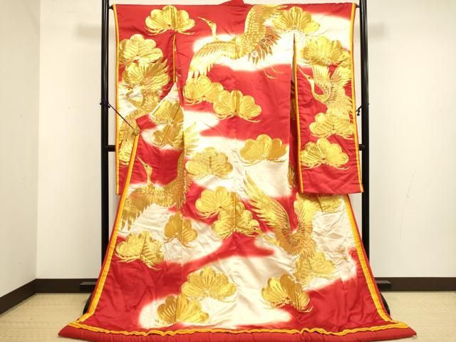 平和屋本店●色打掛　お引きずり　和装　婚礼　結婚式　花嫁　神社挙式　駒刺繍　総刺繍　飛鶴松文　十二単風　逸品　DABF5796du