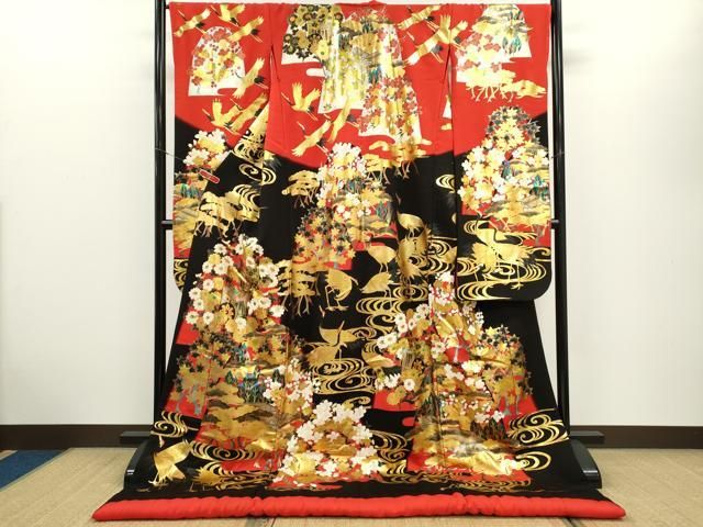 平和屋本店●本手描友禅作家　秋山章　お引きずり　色打掛　婚礼 和装　結婚式 花嫁 神社挙式 群鶴流水御所車花文 金銀彩 逸品 CABG2325ze 57,200円