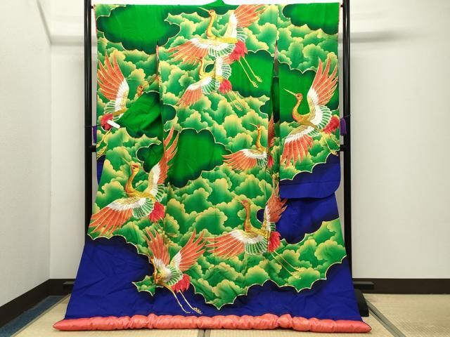 平和屋本店●色打掛　お引きずり　和装　婚礼　結婚式　花嫁　神社挙式　駒刺繍　雲重ね飛鶴花文　金銀糸　逸品　CABG4555gh