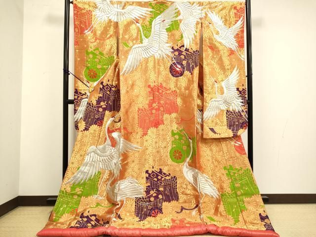 平和屋本店●色打掛　お引きずり　結婚式　和装　婚礼　神社挙式　花嫁　総刺繍　金銀糸　御所車飛鶴花文　逸品　DABF5990du