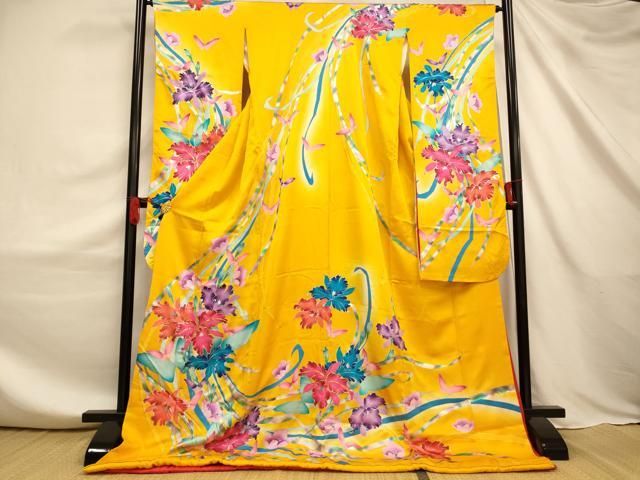 平和屋本店●お引きずり・お引き摺り・引き振袖 和装 結婚式 舞妓 芸妓 芸者 衣装 駒刺繍 舞蝶更紗花文 暈し染め 銀彩 AABJ2604fw