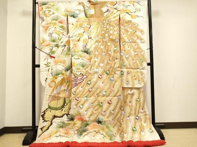 平和屋本店●色打掛　お引きずり　和装　婚礼　結婚式　花嫁　神社挙式　総刺繍　孔雀　松竹梅　金銀糸　逸品　DABG3605du