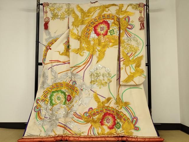 平和屋本店●色打掛　和装　結婚式　婚礼　神社挙式　花嫁　総刺繍　扇面飛鶴花文　十二単風　金銀糸　逸品　AABJ1209ou