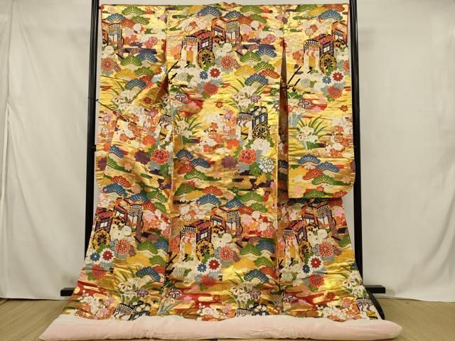 平和屋本店●色打掛　和装　婚礼　結婚式　花嫁　神社挙式　唐織　御所車吉祥花文　金糸　逸品　AABJ5805ou