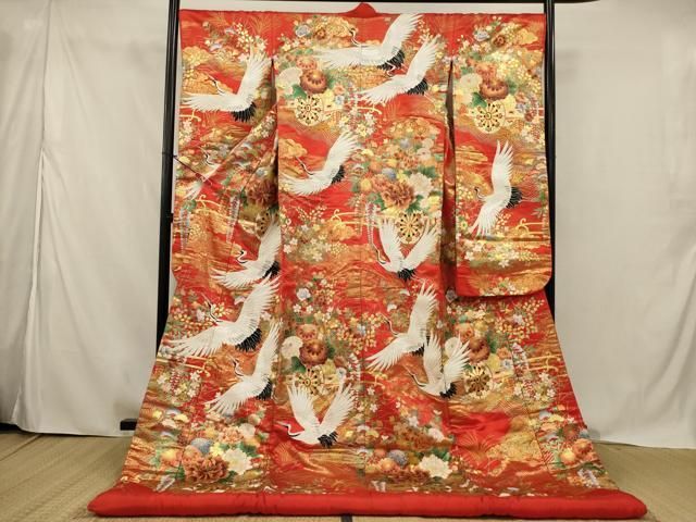 平和屋本店●色打掛　和装　婚礼　結婚式　花嫁　神社挙式　刺繍　御所車飛鶴文　金彩　銀糸　逸品　AABJ5807ou