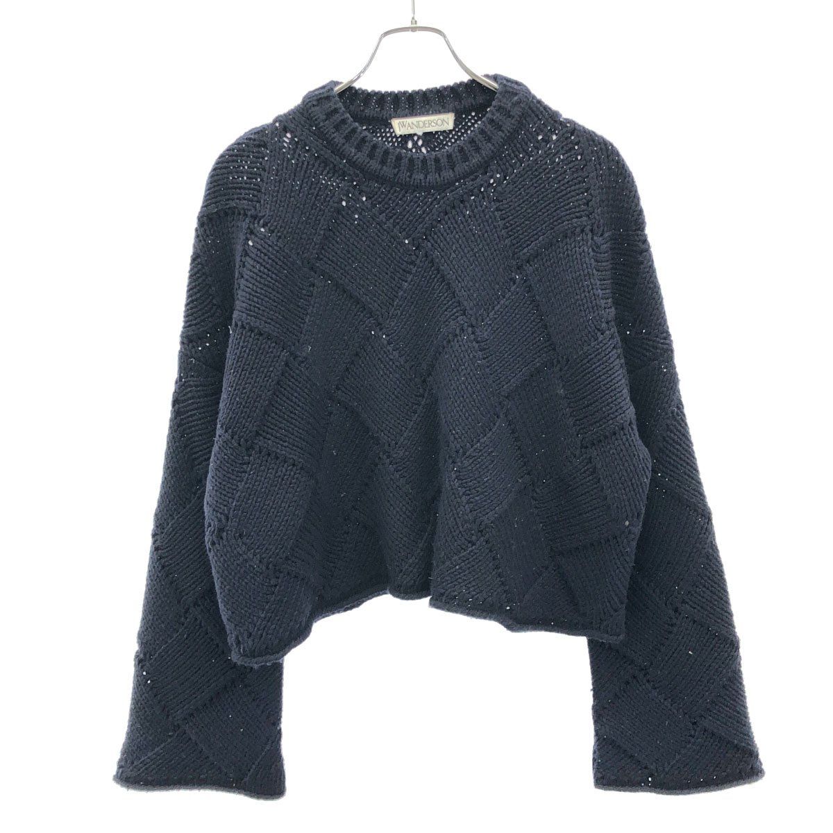 J.W.ANDERSON ジェイダブリュー アンダーソン Basketweave Stitch Cropped Jumper クロップドニットセーター KW0353YN0059888 ネイビー M/L