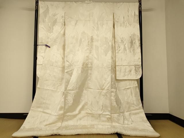 平和屋本店●白打掛　白無垢　和装　婚礼　結婚式　花嫁　神社挙式　唐織　飛鶴流水草花文　逸品　AABJ2701fw
