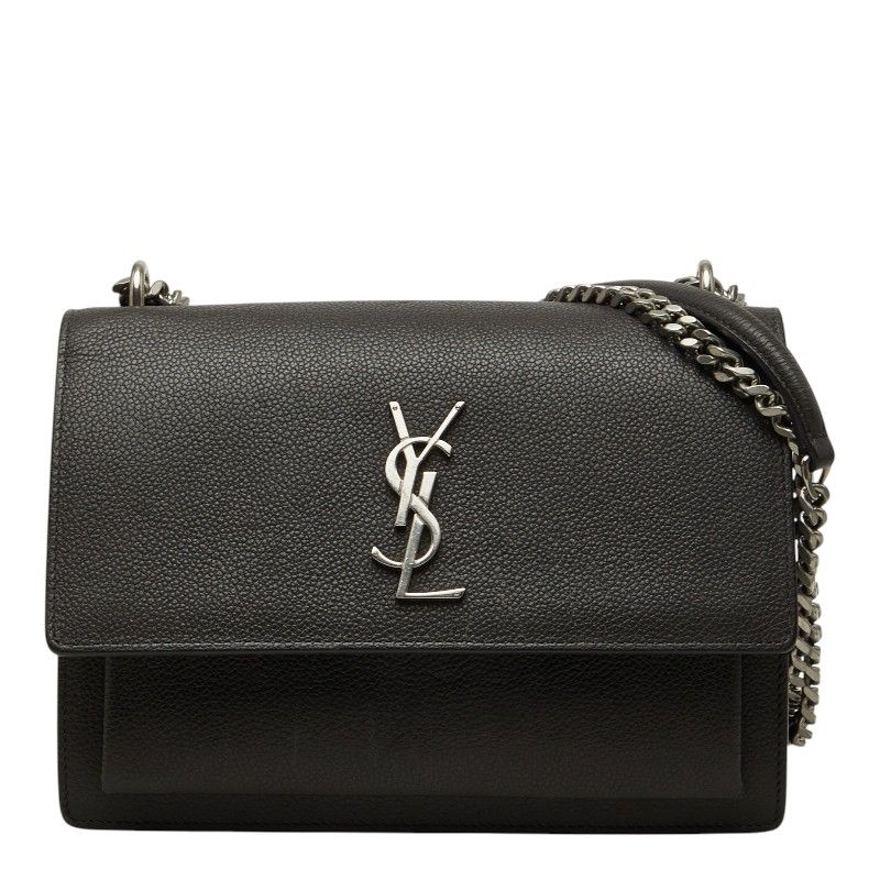 サンローラン YSLロゴ サンセット ミディアム チェーン ショルダーバッグ 442906 グレー レザー レディース SAINT LAURENT【1-0269540】