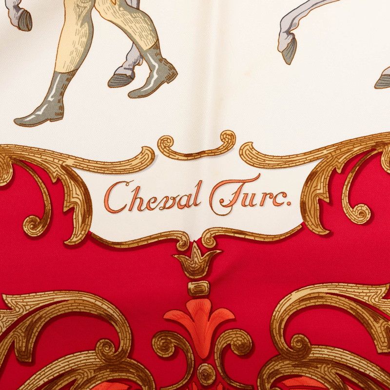 エルメス カレ90 Cheval Turc トルコの馬 スカーフ レッド ホワイト