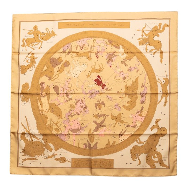 エルメス カレ90 Hemisphaerium Coeli Boreale 北半球の星座 スカーフ ベージュ シルク レディース HERMES【1-0274103】