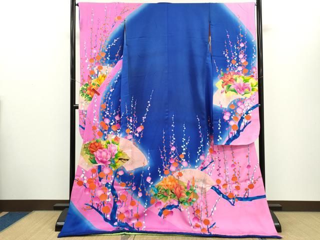 平和屋本店●本手描友禅作家　秋山章　お引きずり・引き振袖 和装 結婚式 舞妓 芸妓 芸者 衣装 地紙重ね枝花文 暈し染め 金銀彩 CABH7771ze