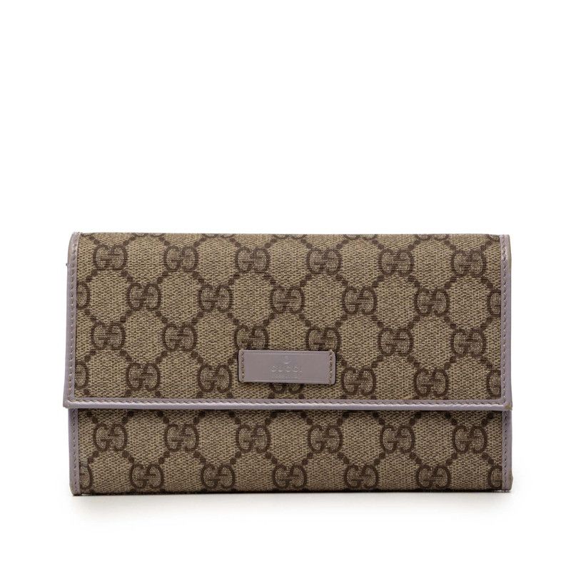グッチ GGスプリーム 三つ折り 長財布 190336 ベージュ ライトパープル PVC レザー レディース GUCCI【1-0274219】