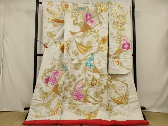 平和屋本店●色打掛　和装　婚礼　結婚式　花嫁　神社挙式　総刺繍　扇面花文　金銀糸　逸品　AABJ5832ou