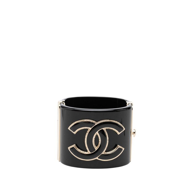 シャネル ココマーク ブレスレット バングル G22A ブラック ゴールド メッキ プラスチック レディース CHANEL【1-0274258】