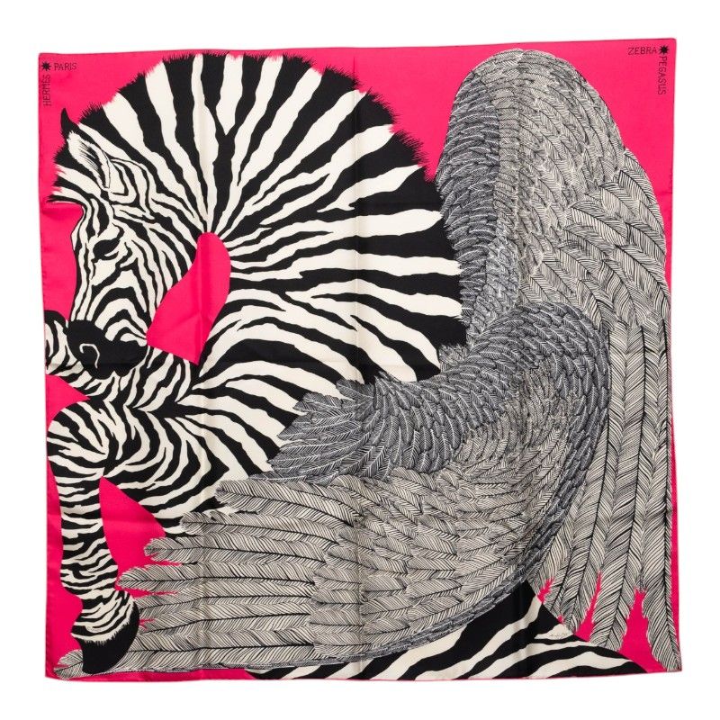 エルメス カレ90 Zebra Pegasus ゼブラペガサス スカーフ ピンク ブラック ホワイト シルク レディース HERMES【1-0274995】 40,820円