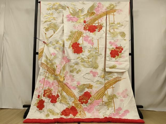 平和屋本店●色打掛　和装　婚礼　結婚式　花嫁　神社挙式　総刺繍　飛鶴花文　金銀糸　逸品　AABJ8247ou