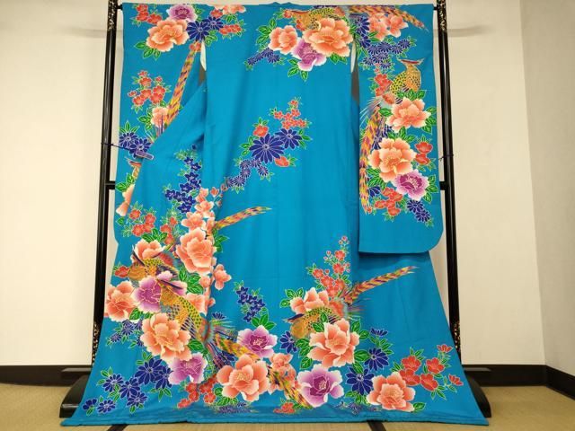 平和屋本店●お引きずり・お引き摺り・引き振袖　和装　結婚式　舞妓　芸妓　芸者　衣装　駒刺繍　草花雉文　暈し染め　金彩　AABJ2724fw
