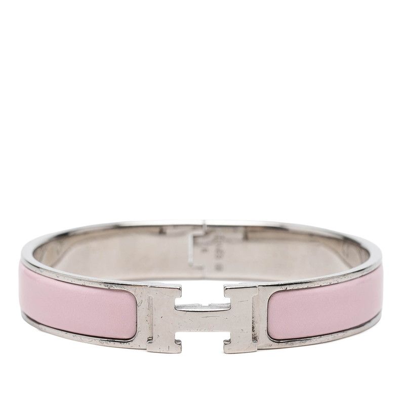 エルメス クリックH TGM エナメルブレスレット バングル ピンク シルバー メタル レディース HERMES【1-0275378】