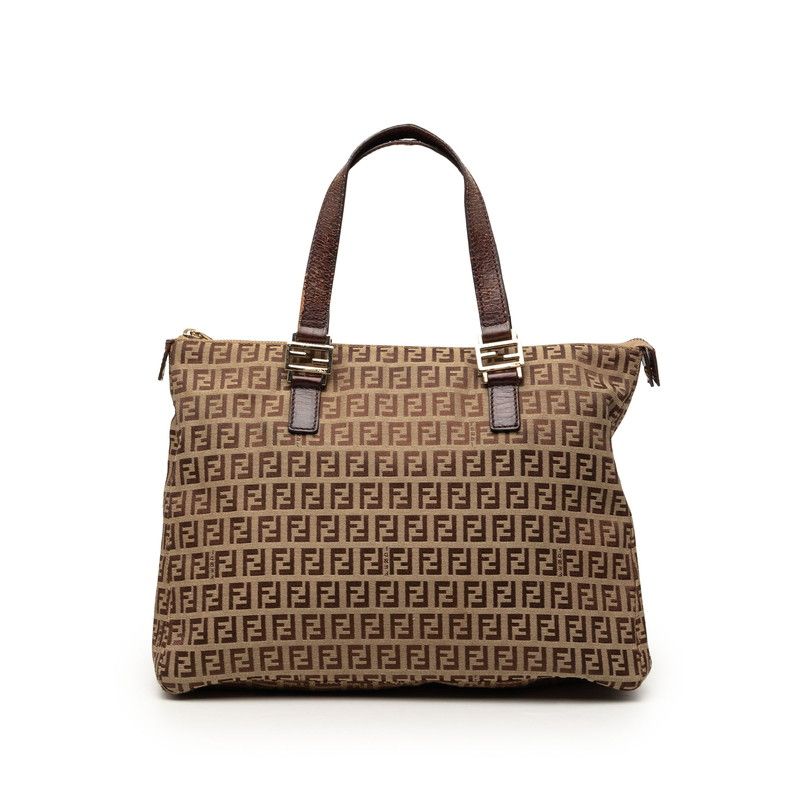 フェンディ ズッキーノ トートバッグ ハンドバッグ 88BH138 ブラウン キャンバス レザー レディース FENDI【230-75624】