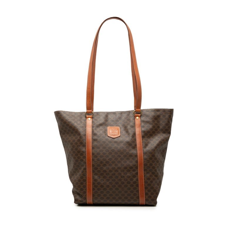 セリーヌ マカダム トートバッグ ショルダーバッグ ブラウン PVC レザー レディース CELINE【230-75626】