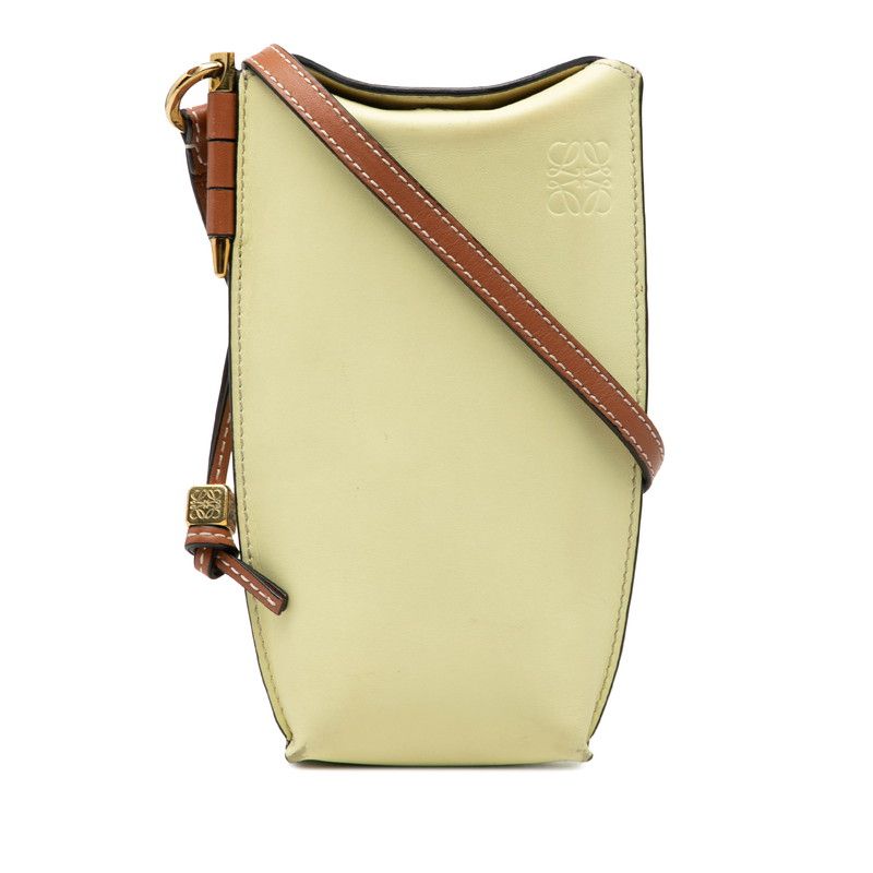 ロエベ アナグラム ゲートポケット 斜めかけ ショルダーバッグ イエロー レザー レディース LOEWE【1-0276276】
