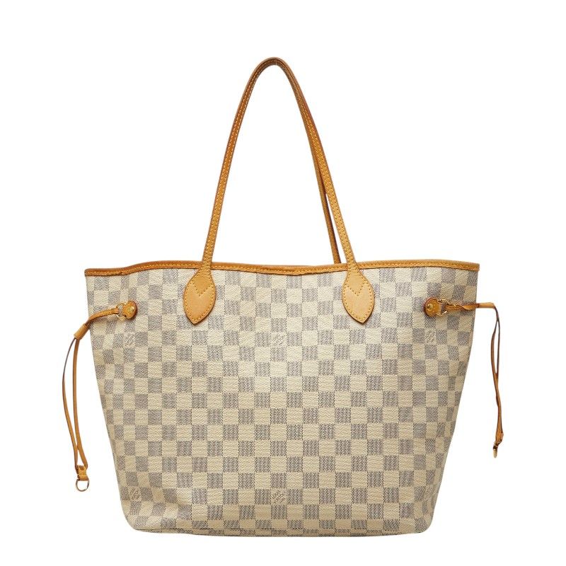 ルイ ヴィトン ダミエ アズール ネヴァーフルMM トートバッグ ショルダーバッグ N41361 ホワイト PVC レザー レディース LOUIS VUITTON【1-0276555】