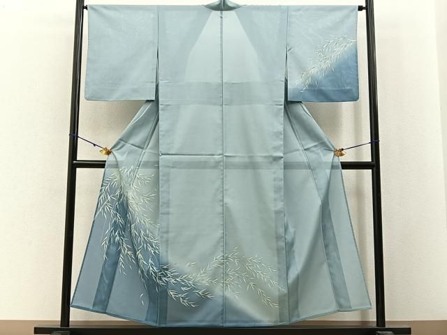 平和屋着物＊夏物　訪問着　絽　枝垂れ柳　暈し染め　銀彩　洗える着物　BAAX6878hj