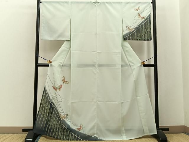 平和屋着物＊夏物　訪問着　絽　舞蝶文　銀彩　洗える着物　BAAX6888hj