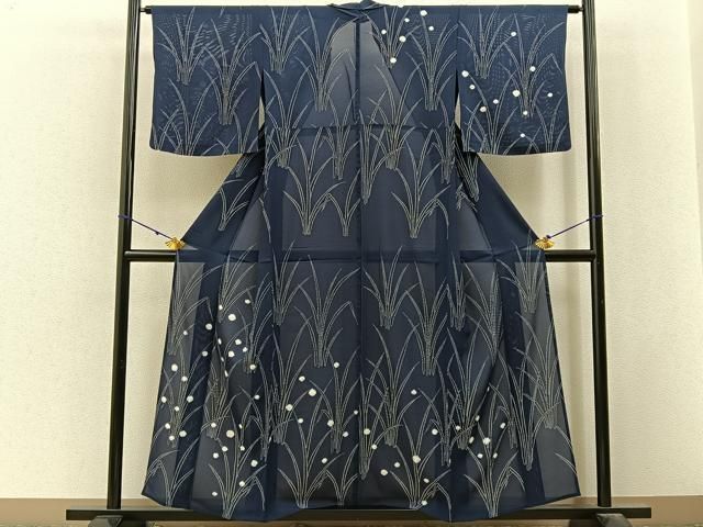 平和屋着物＊夏物　訪問着　絽　絞り　草葉文　正絹　逸品　BAAX6915hj
