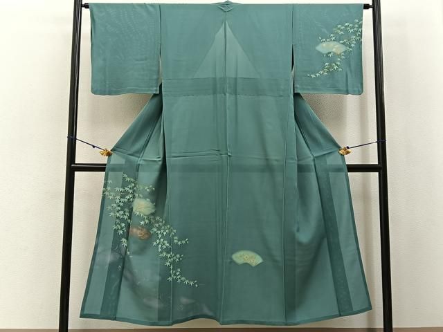 平和屋着物＊夏物　訪問着　絽　地紙流水花文　金彩　正絹　逸品　BAAX6919hj