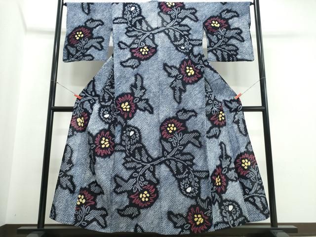 平和屋着物∴夏物　浴衣　有松鳴海絞り　草花文　綿　逸品　CABJ0139ng
