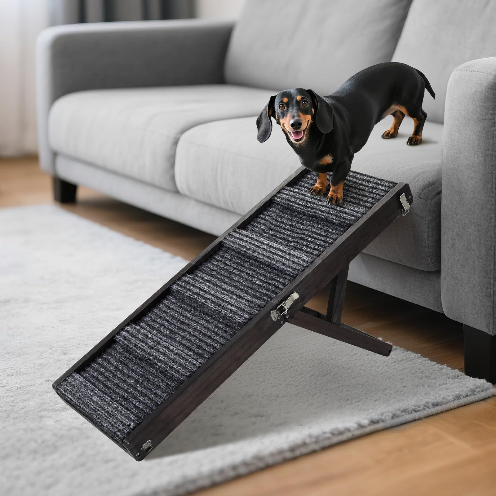 2025年バージョンアップ版 ペットスロープ 小型犬 ペットステップ 折りたたみ Pawaboo ペット用 坂状 折り畳み 高さ調節可能 段差がない 安定 滑り止め 木製 ステップ 4段調節 耐荷重15KGまで 省スペース 持ち運びやすい 組立簡単 子犬 老犬