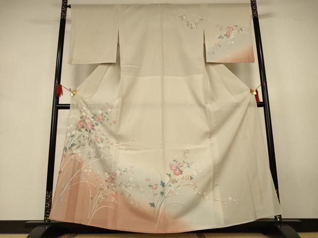 平和屋着物＊夏物　訪問着　絽　友禅　草花文　暈し染め　正絹　逸品　AABJ9155jd