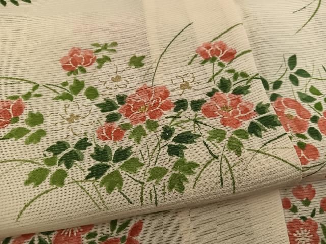平和屋着物＊夏物　小紋　絽　草花文　金彩　正絹　逸品　BAAX8145mz