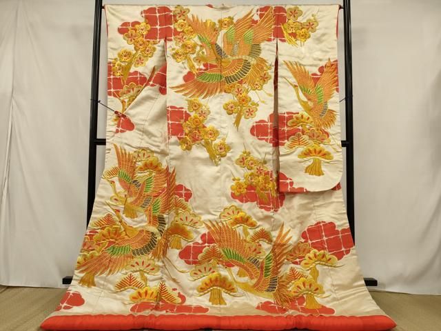 平和屋本店●色打掛　和装　婚礼　結婚式　花嫁　神社挙式　総刺繍　飛鶴梅松文　金糸　逸品　AABJ8254ou