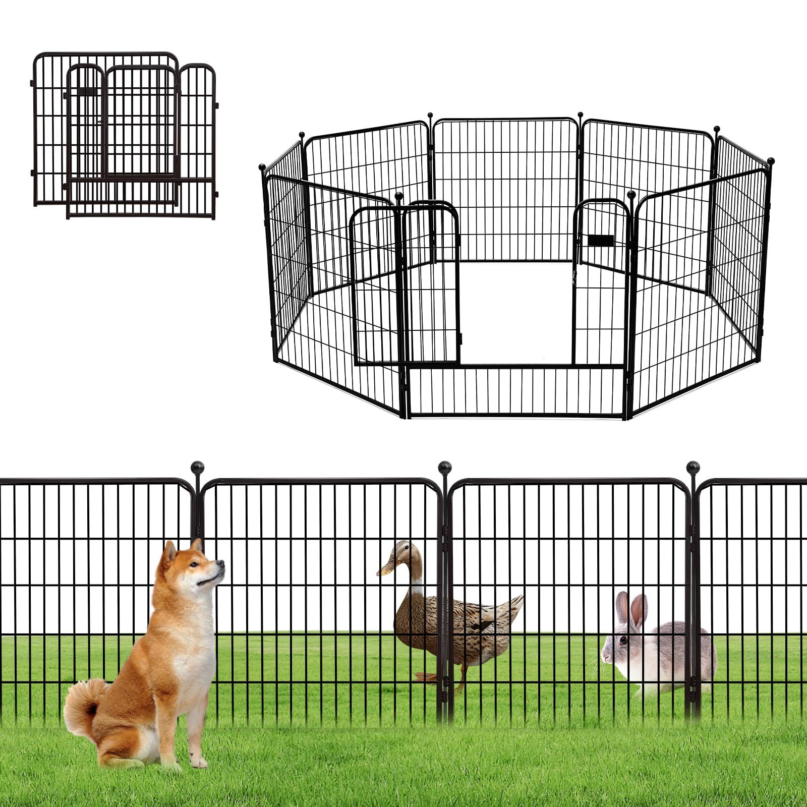 Shinyever 犬 サークル 中大型犬用 犬 ケージ ペットフェンス ペットサークル 犬 ゲージ 幅150*奥行150*高100cm パネル8枚 スチール製 全成長期使用可 複数連結可能 折り畳み式 組立簡単 (ブラック, 高さ100cm, 8枚)