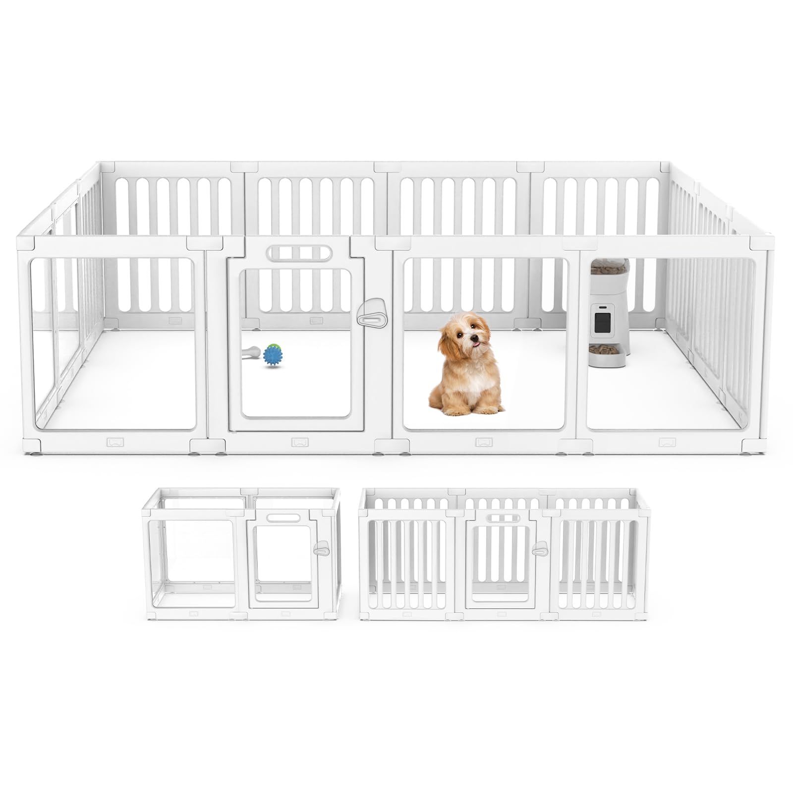 VOISTINO ペットサークル アクリル 透明パネル 犬 サークル 高さ60cm DIY 工具不要 接続式 ドア付き ロック付き 組み立て簡単 ペットフェンス お手入れ簡単 小型犬 中型犬 ペットケージ 日本語取扱説明書付き 14枚