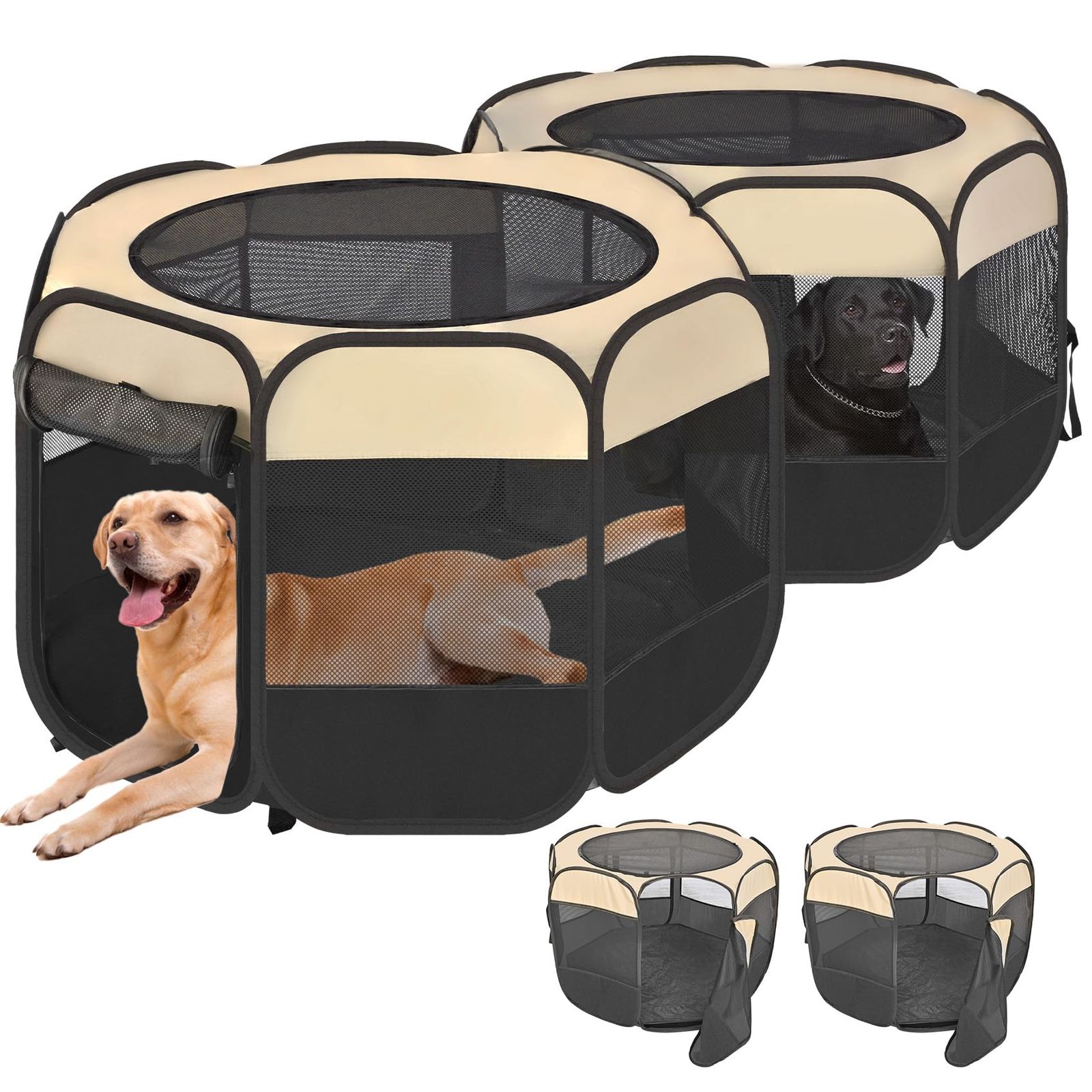 2-in-1 XL ポップアップ 犬 猫 プレイサークル 2つの別々のペンに取り外し可能 組み立て不要 ポータブル 子犬ハウス 折りたたみ式クレート ペット ペン テント 犬小屋 子猫 囲い ケージ 屋内 屋外 折りたたみ可能 (L)