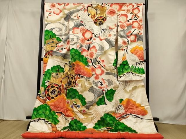 平和屋本店●色打掛　和装　婚礼　結婚式　花嫁　神社挙式　駒刺繍　御所車飛鶴文　金銀糸　逸品　AABJ8258ou