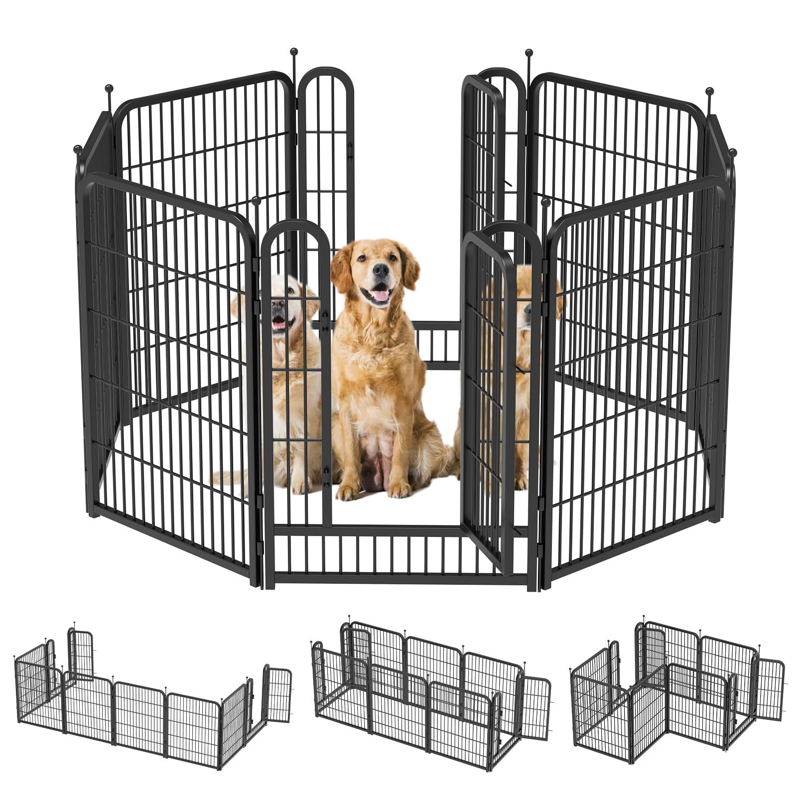 ZPUJIU ペットサークル ペットフェンス 犬 サークルケージ 折りたたみ可能 ? 組立簡単 レイアウト自由 トイレトレーニング 脱走防止 自立 ケージ 犬用 小型犬 中型犬 大型犬 ペット用品 屋内外兼用 ドア付き （69x99cm、ブラック、8枚）