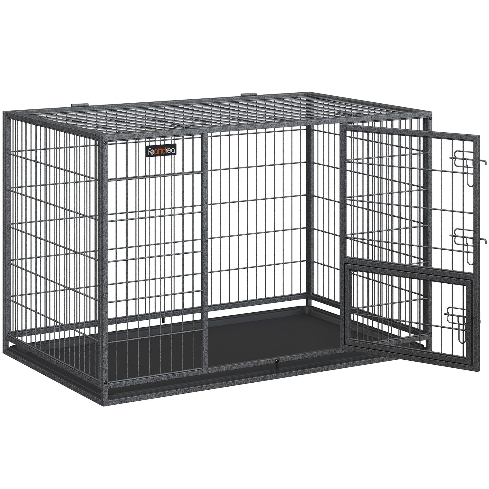 FEANDREA ペットケージ 犬ケージ 中型犬 大型犬 ダブルドア付き トレー付き ペットサークル 大型 組立簡単 室内外兼用 幅122x奥行75.5 x高さ80.5cm ペットハウス 2XL PPD003G01