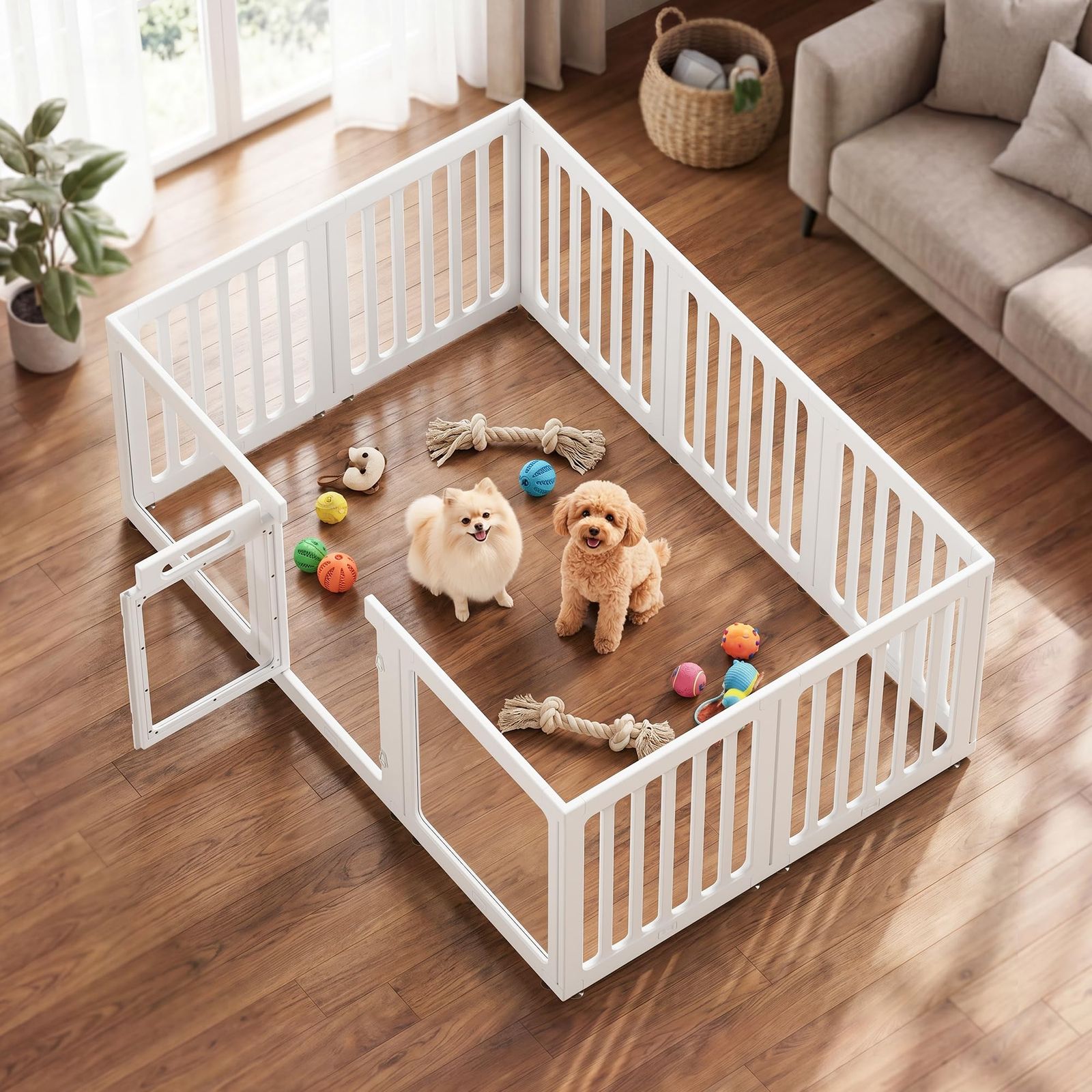 Kachiru ペットサークル 犬用サークル 透明アクリル＆上質プラスチック 10枚パネル 高さ60cm 錠前付き 折りたたみ式 脱走防止 滑り止め吸盤 お手入れ簡単 軽量持ち運び 旅行にも最適 子供でも取付可能 屋内外兼用 工具不要 傷跡残らない 小型犬用
