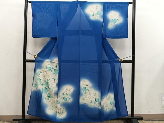 平和屋着物＊夏物　訪問着　絽　草花文　暈し染め　銀彩　正絹　逸品　BAAX8155mz