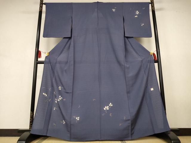 平和屋着物＊夏物　手描友禅作家　中村穂湖　訪問着　縞紋絽　舞葉文　金彩　正絹　逸品　AABJ9174jd