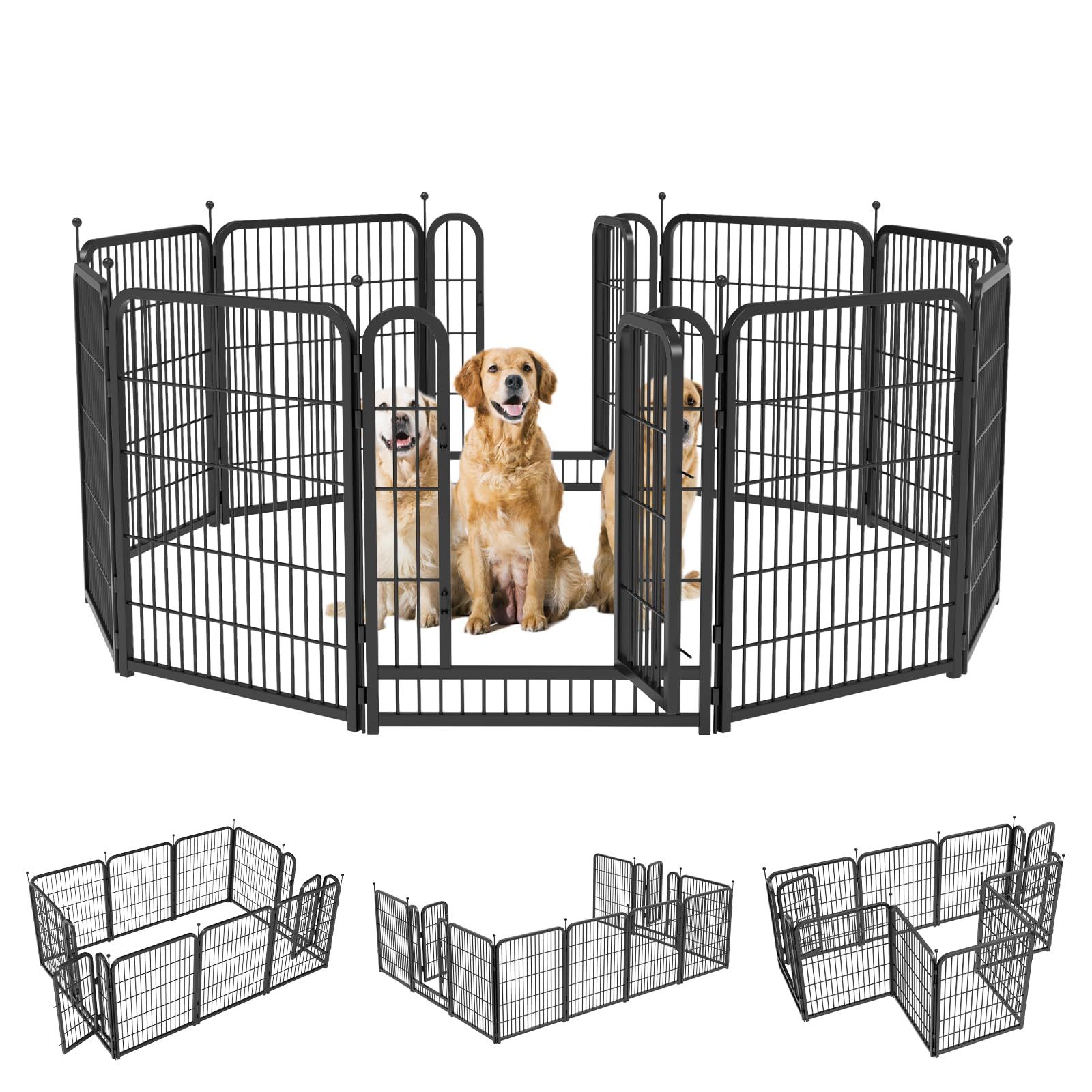 ZPUJIU ペットサークル ペットフェンス 犬 サークルケージ 折りたたみ可能 ? 組立簡単 レイアウト自由 トイレトレーニング 脱走防止 自立 ケージ 犬用 小型犬 中型犬 大型犬 ペット用品 屋内外兼用 ドア付き （69x79cm、ブラック、10枚）