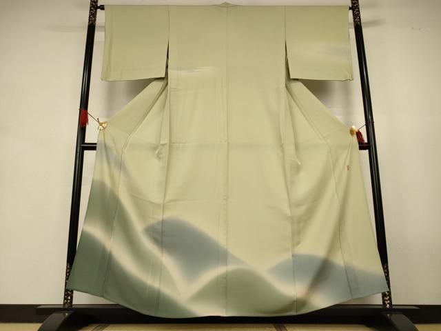 平和屋着物＊夏物　十日町　加賀草木友禅の第一人者　田村哲彦　訪問着　縦絽　遠山文　暈し染め　正絹　逸品　AABJ9177jd